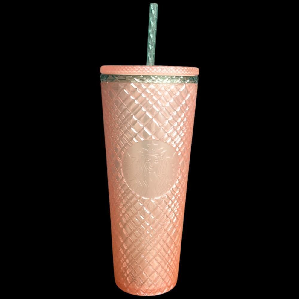 STARBUCKS Pearl Peach Jeweled Diamond Venti Cold Cup Tumbler 24 oz